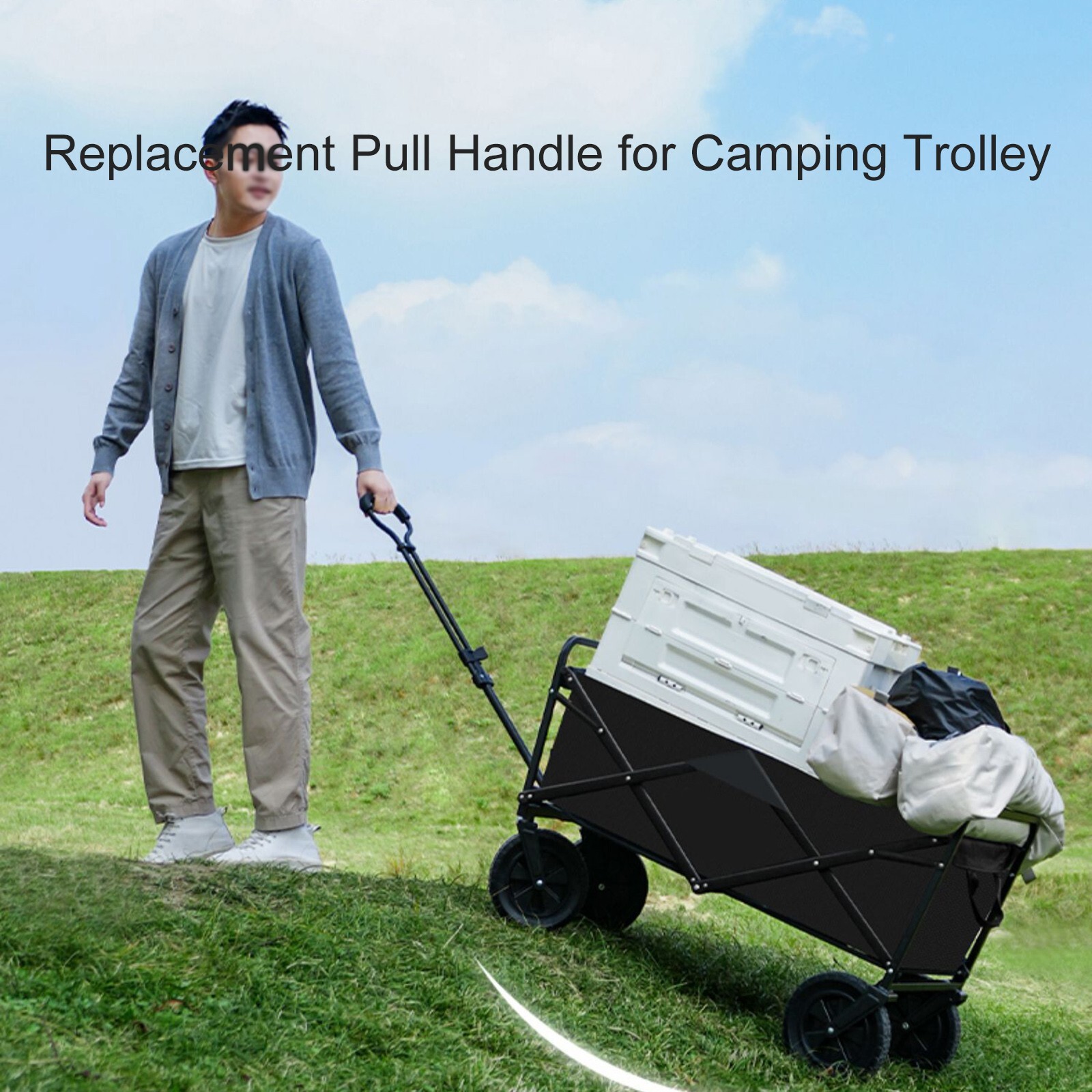 Wagon Cart Pull Handle Spare Replacement Telescoping Rod For Camping Trolley New