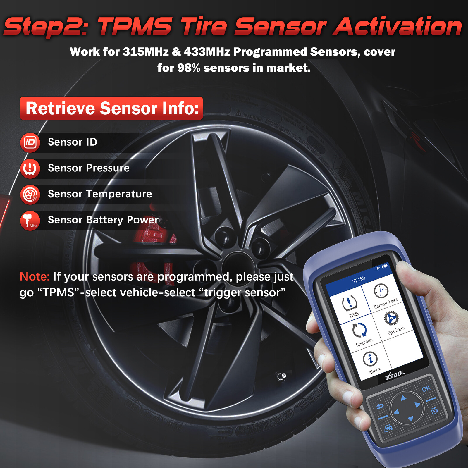 XTOOL TP150 TPMS Tire Programmer Universal Sensor Relearn Reset Activate Scanner