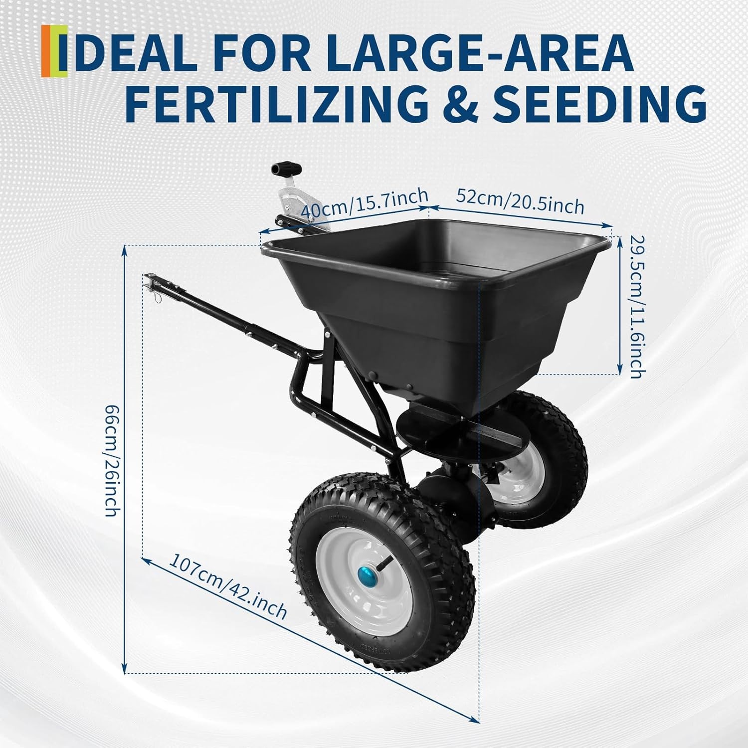 Tow Behind Broadcast Spreader, 110LBS Capacity, Pull Behind Fertilizer Spreader