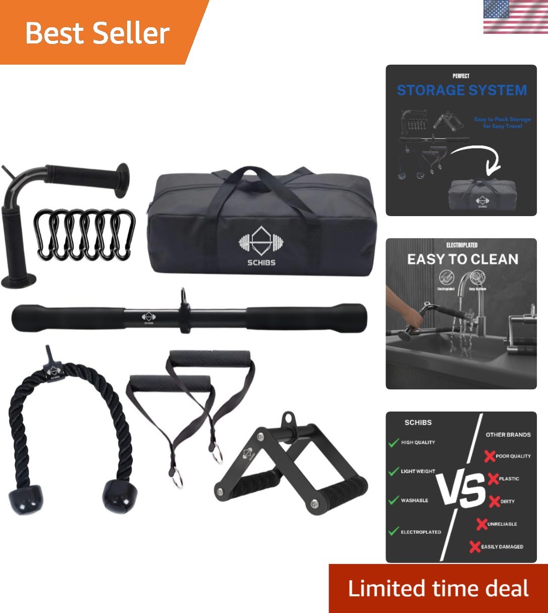 Ergonomic Pulldown Attachment Set for Enhanced Home Gym Workouts: 5 Components
