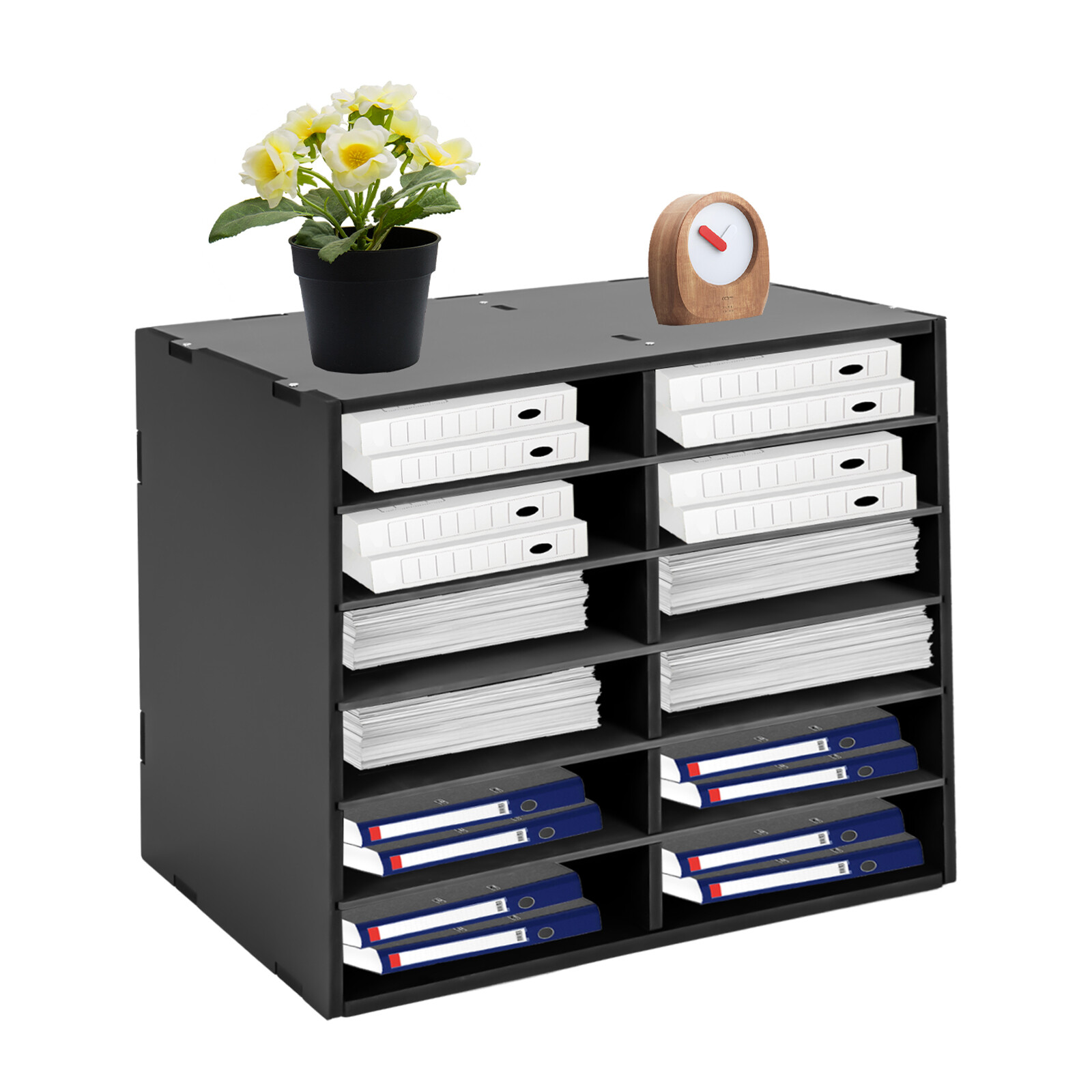 Black Literature Organizer File Sorter Rack Paper Storage Holder 12 Compartments