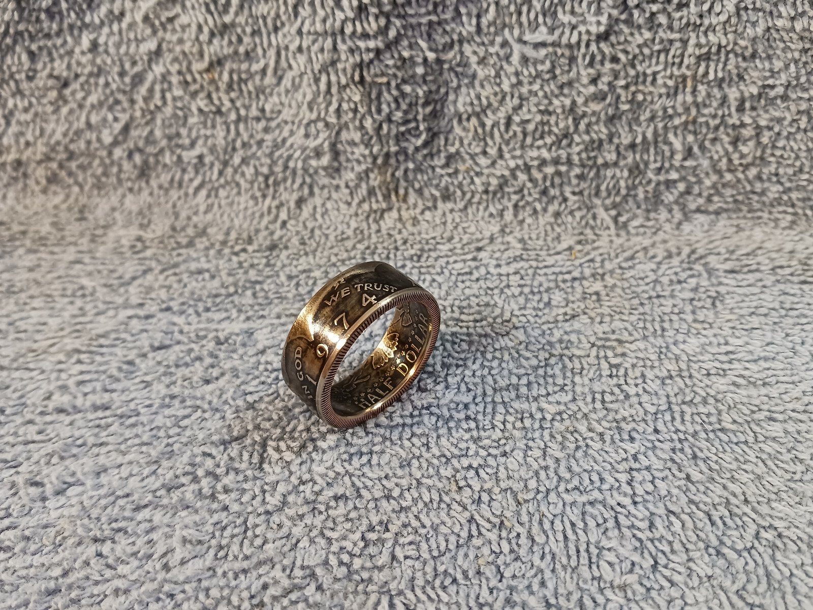 1974 Kennedy Half Dollars  size 12  coin ring  handmade mixed metals (B)