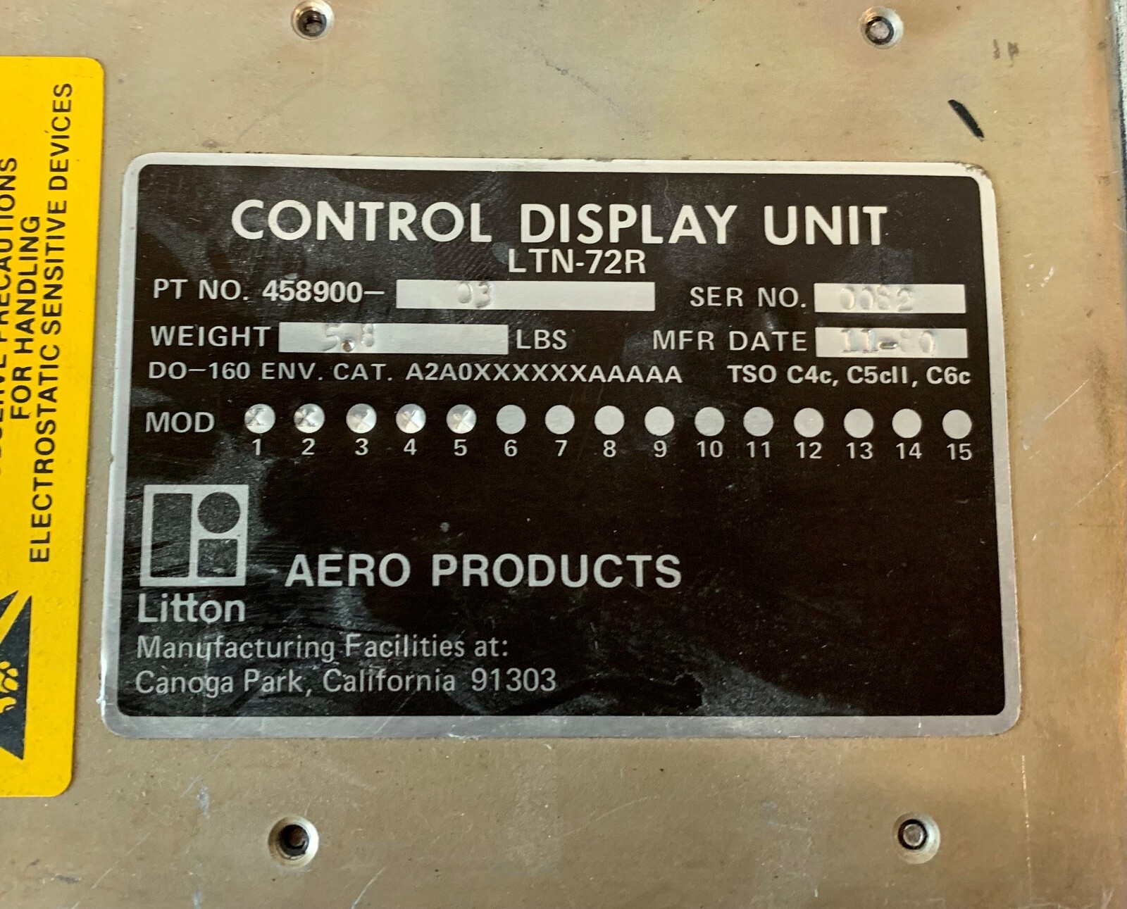 Control Display Unit LTN72R 458900-03 Removed Working