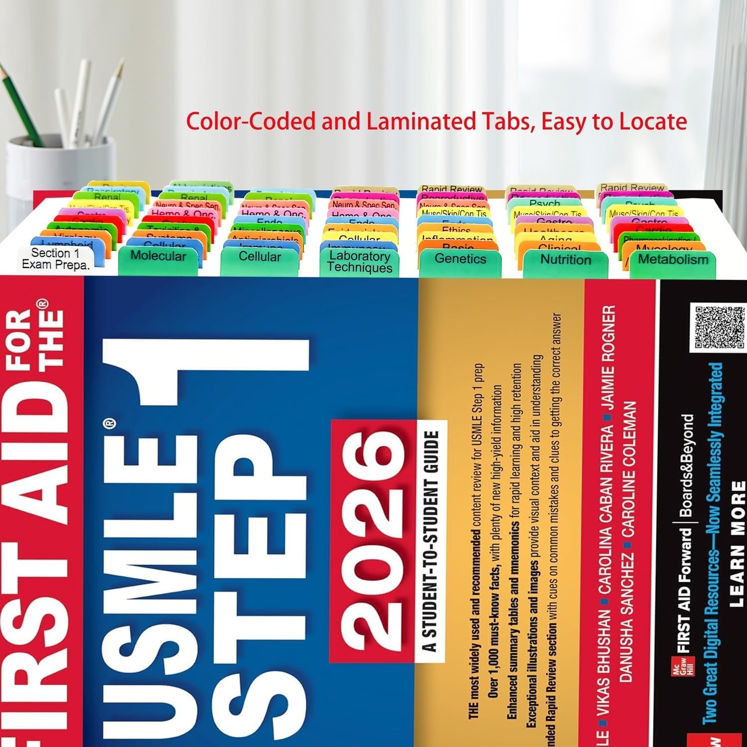 First Aid 2026 USMLE Step 1 - 72 Durable Tabs with Page Numbers & Alignment Card