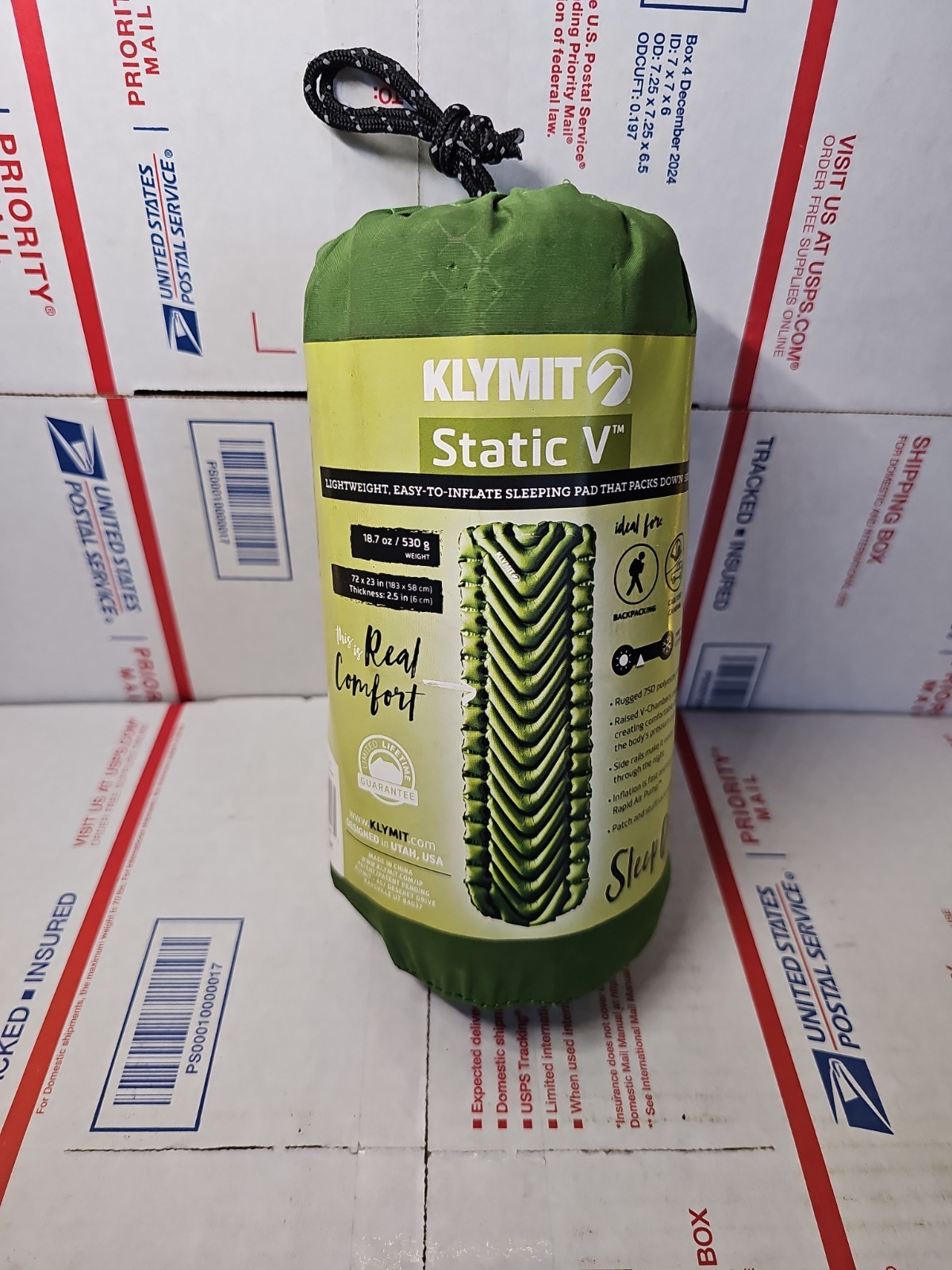 Klymit Static V 72"x23"x2.5" Lightweight Sleeping Pad Green Never Been Inflated