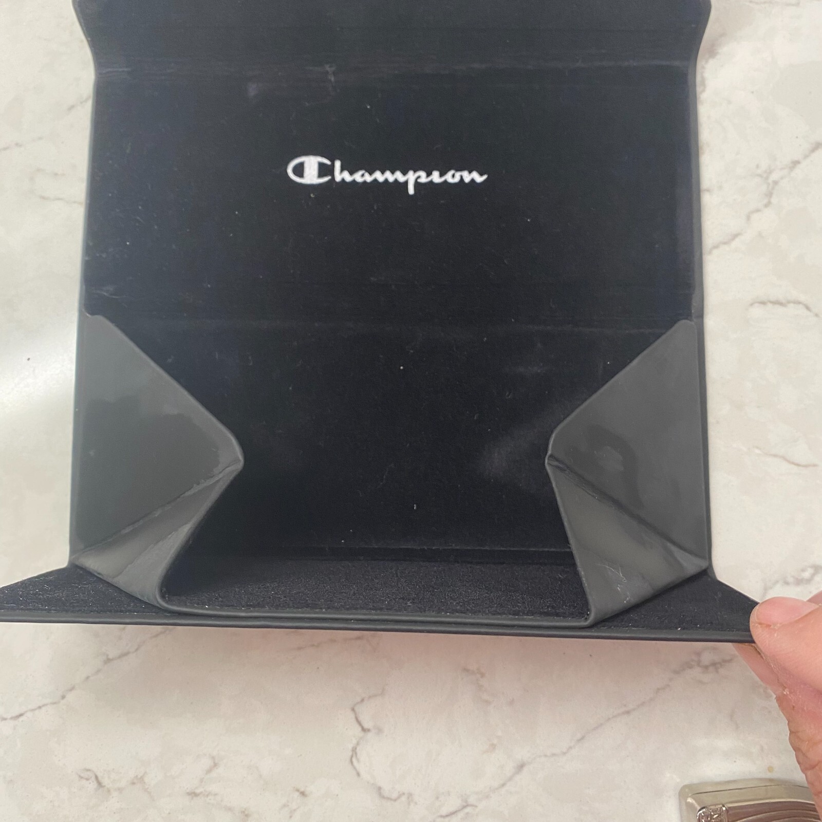 Champion Black Sunglasses Triangular Foldable Hard Case with Cleaning Cloth