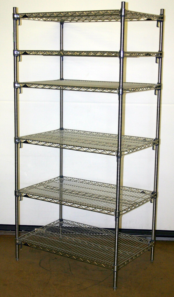 METRO SUPER ADJUSTABLE ERECTA 6 SHELF STAINLESS SHELVING RACK, 36"L x 24"W x 74H