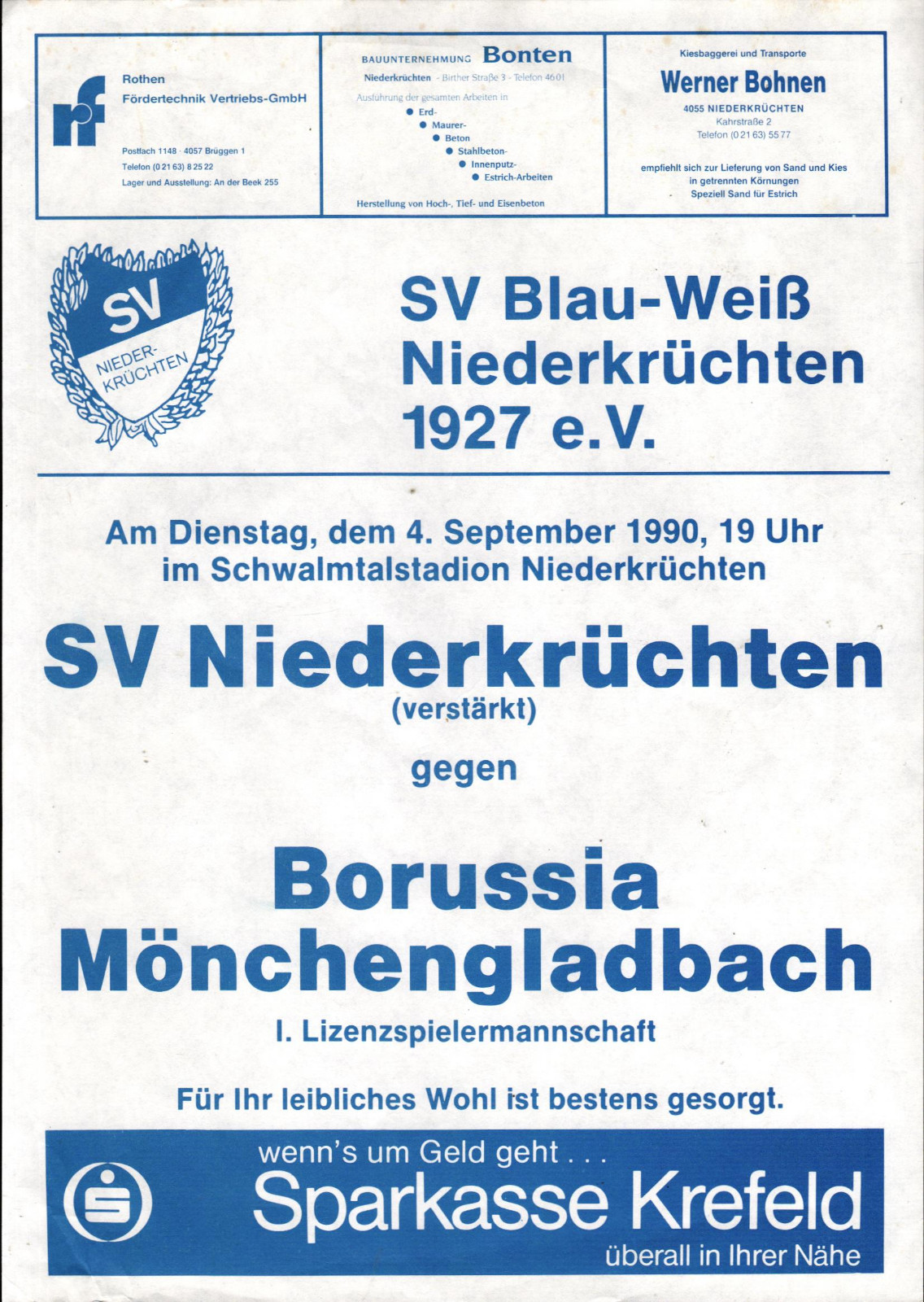 04.09.1990 Sv Blue-White Niederkrüchten 1927 E.V. - Borussia Mönchengladbach