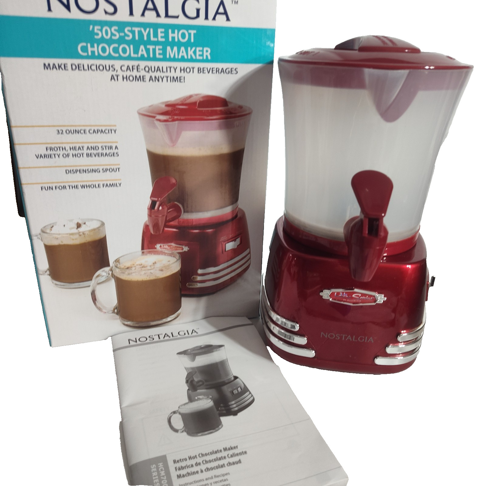 VTG Style Nostalgia 1950s Hot Chocolate Maker Dispenser Frother HCM700 Red Box
