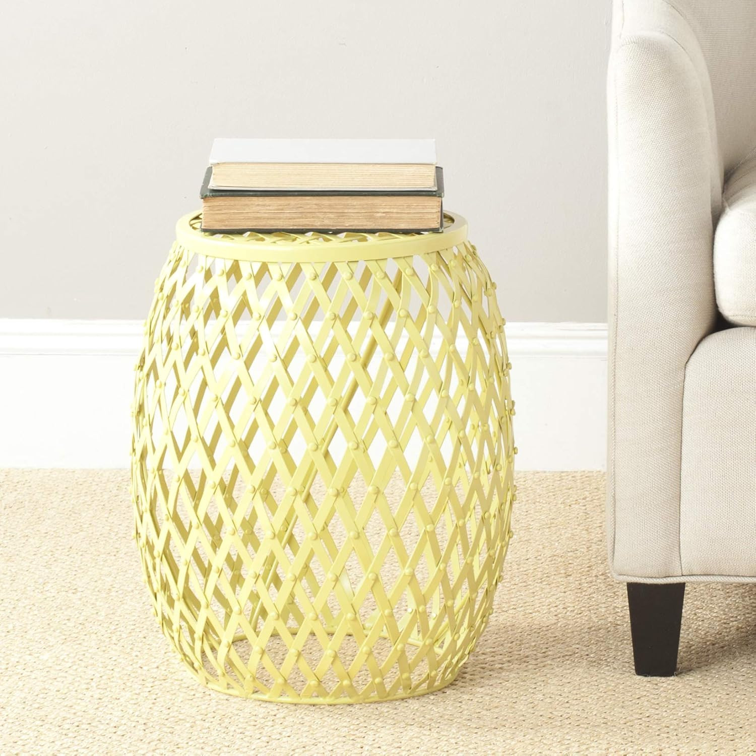 Lydia Steelworks Yellow Matte Iron Stripes Stool for Home Decor