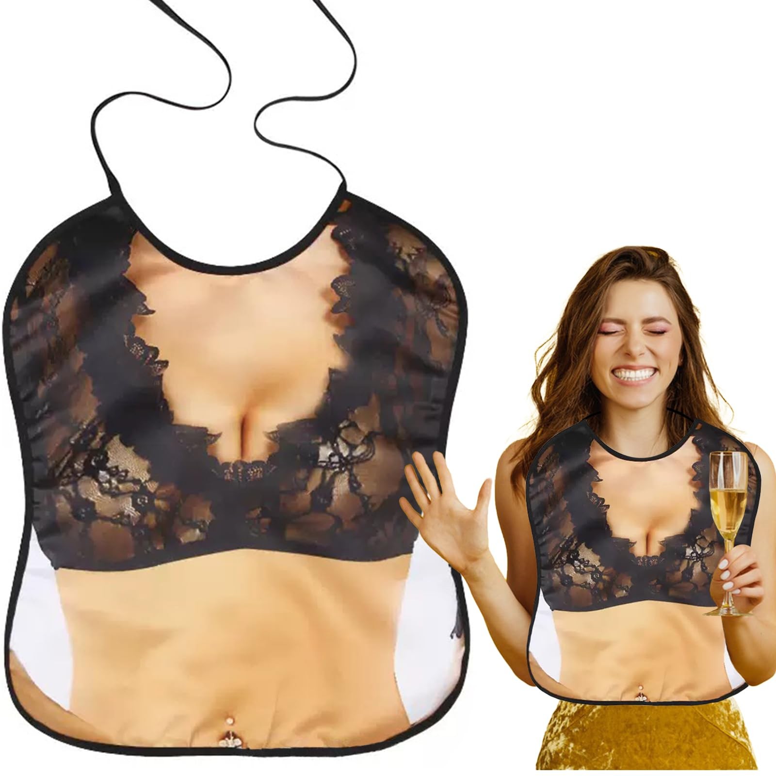 MatFirsmo Funny Adult Bibs for Women, Washable Waterproof One Size, Black