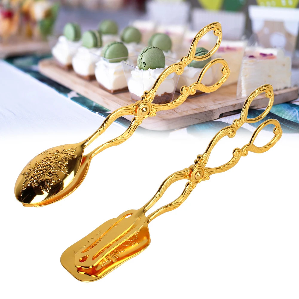 Salad Pastry Clamp Gold-plated Baking Barbecue Tool Buffet Food Tong Snack Cake