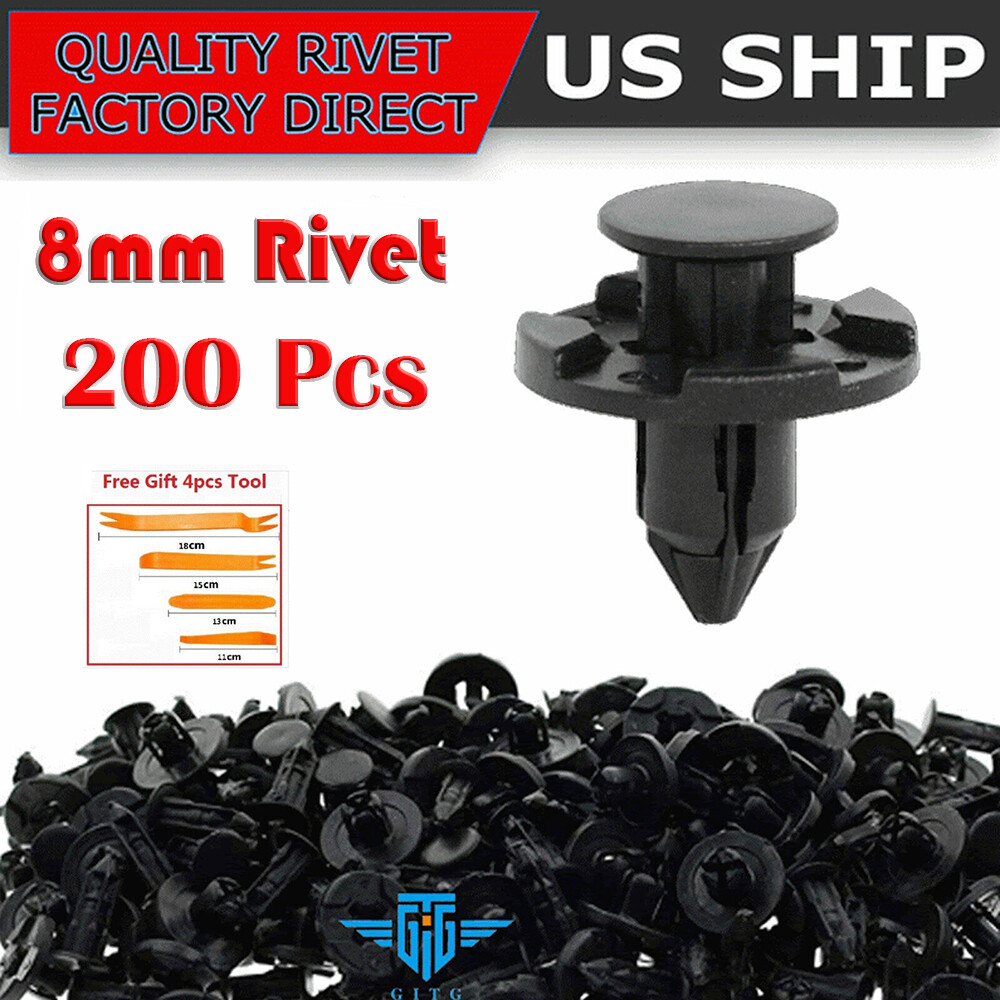 200pcs Plastic Rivet Fastener Mud Flaps Bumper Fender Push Clips 8mm for Nissan