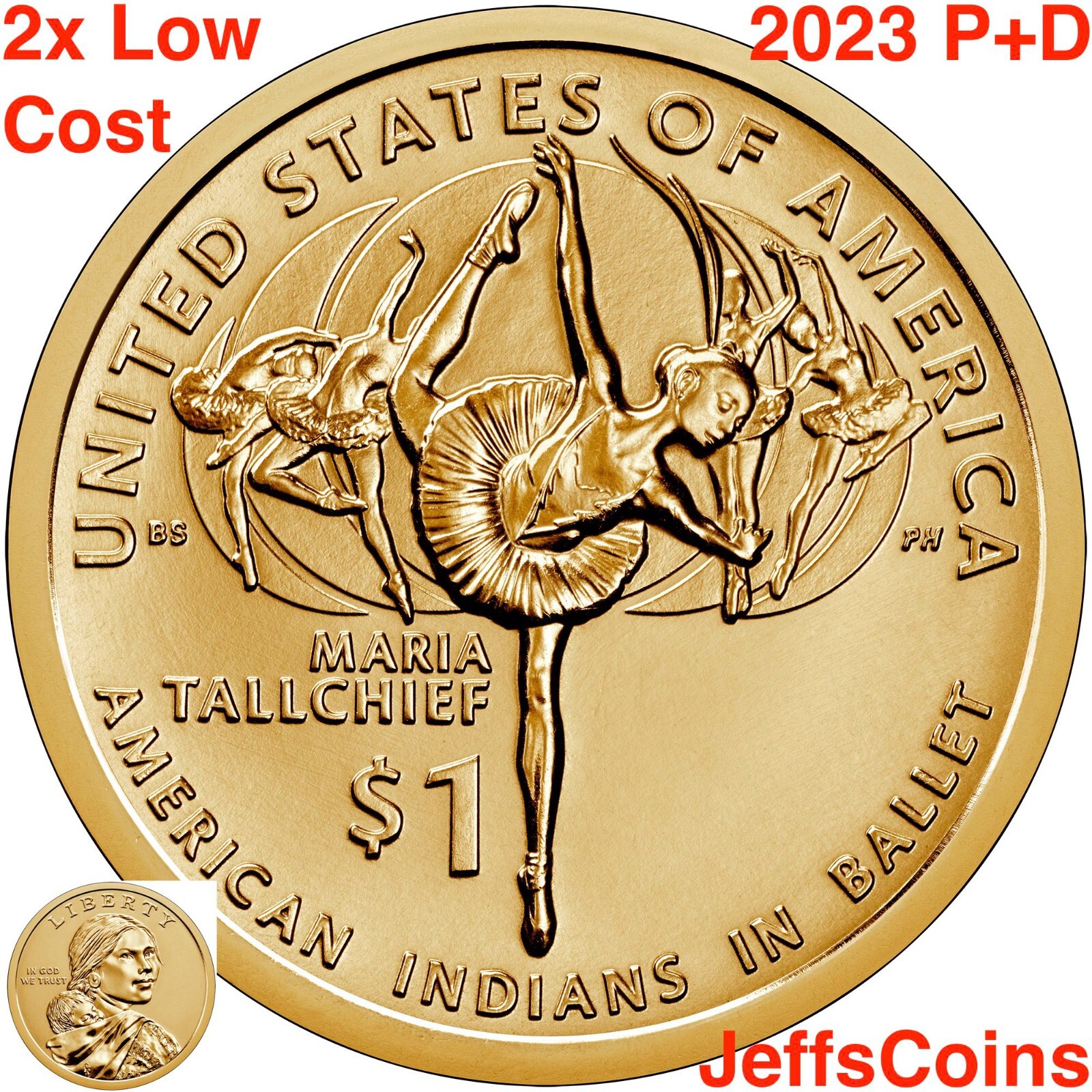 2023 P D Native American MARIA TALLCHIEF 5 Moons Sacagawea Dollars 2 Low Cost PD