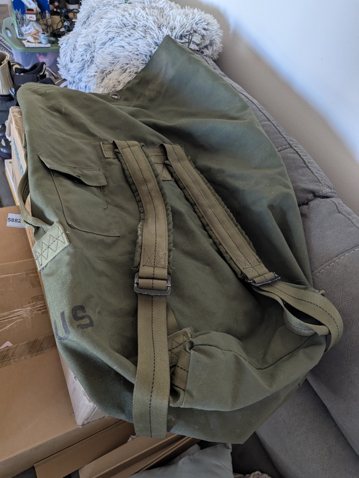 Vintage US Military Duffle Back Pack No Drawstring Green Canvas Blend Americana