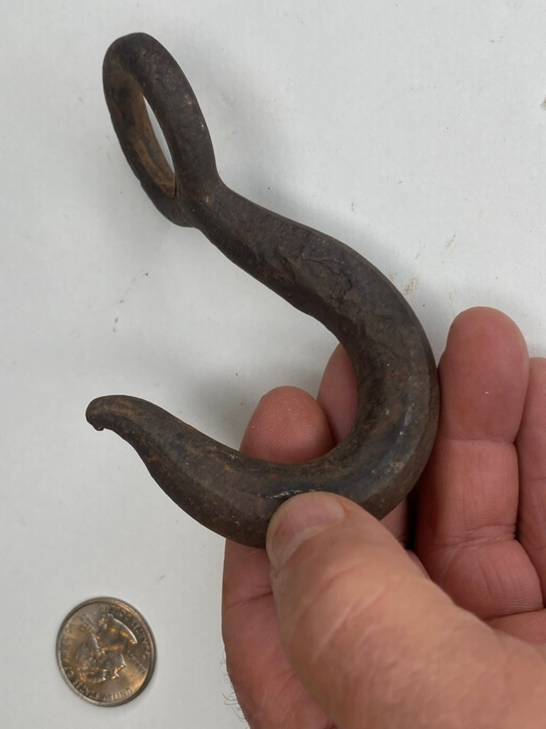 Antique Vintage 4-5/16" Aged Iron Lifting Crane Hook Farm, Ranch, Restoration