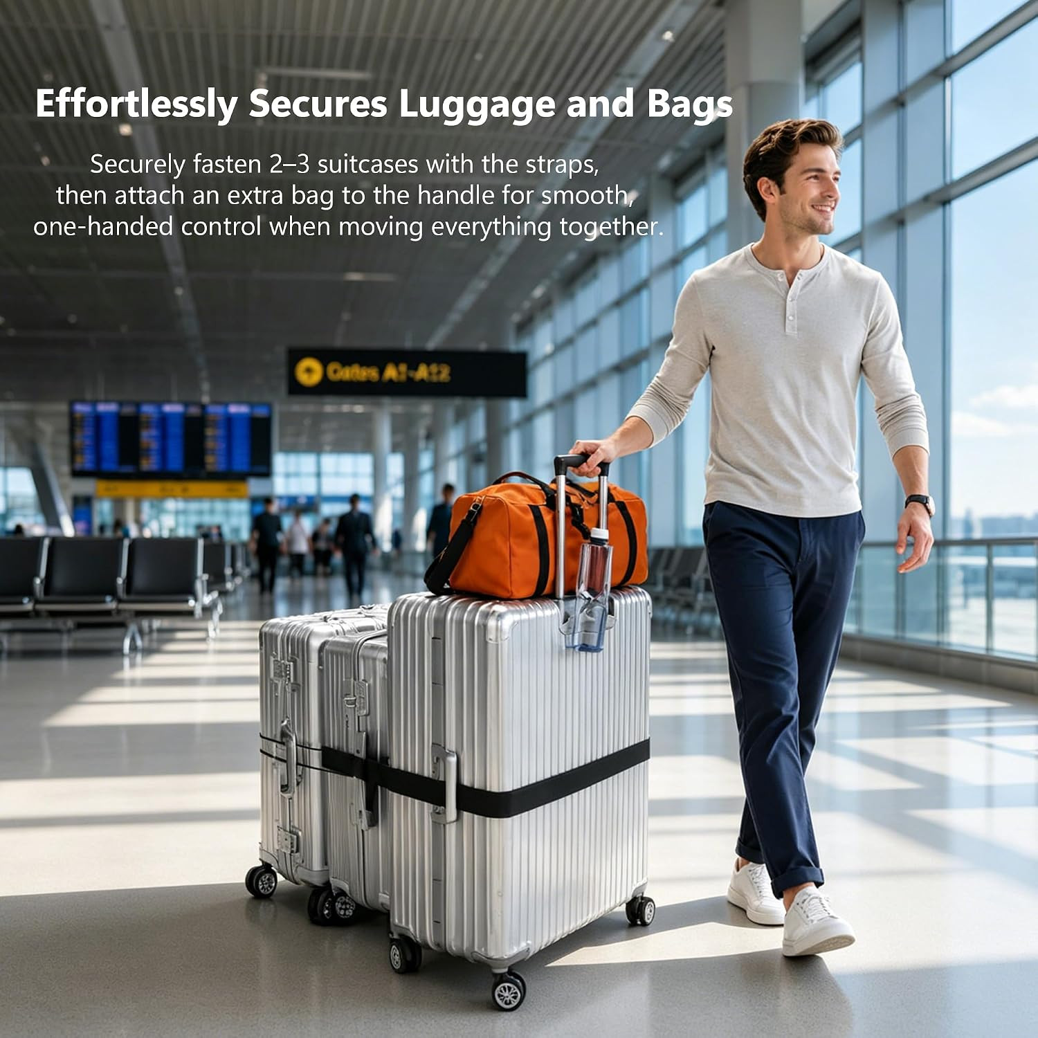 5 PCS Luggage Straps for Suitcases, Connector Straps for 2 Short & 1 Long Adj...