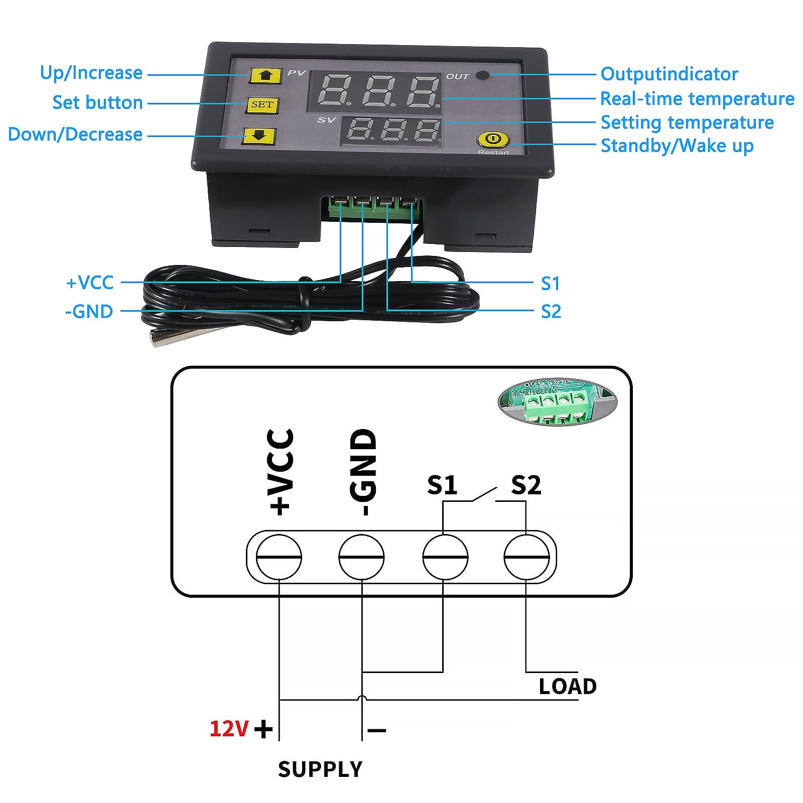 Coliao 2pcs Digital Temperature Controller W3230 Digital LED Thermostat Switc...