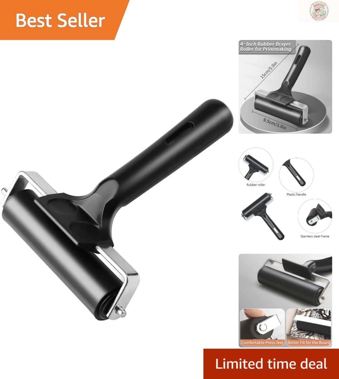 Versatile 4-Inch Rubber Brayer Roller for Printmaking, Crafting & Stamping