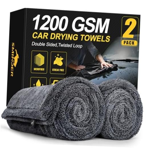 2-Pack 1200 GSM Car Drying Towels – Microfiber Towels for Cars (36" x Gray