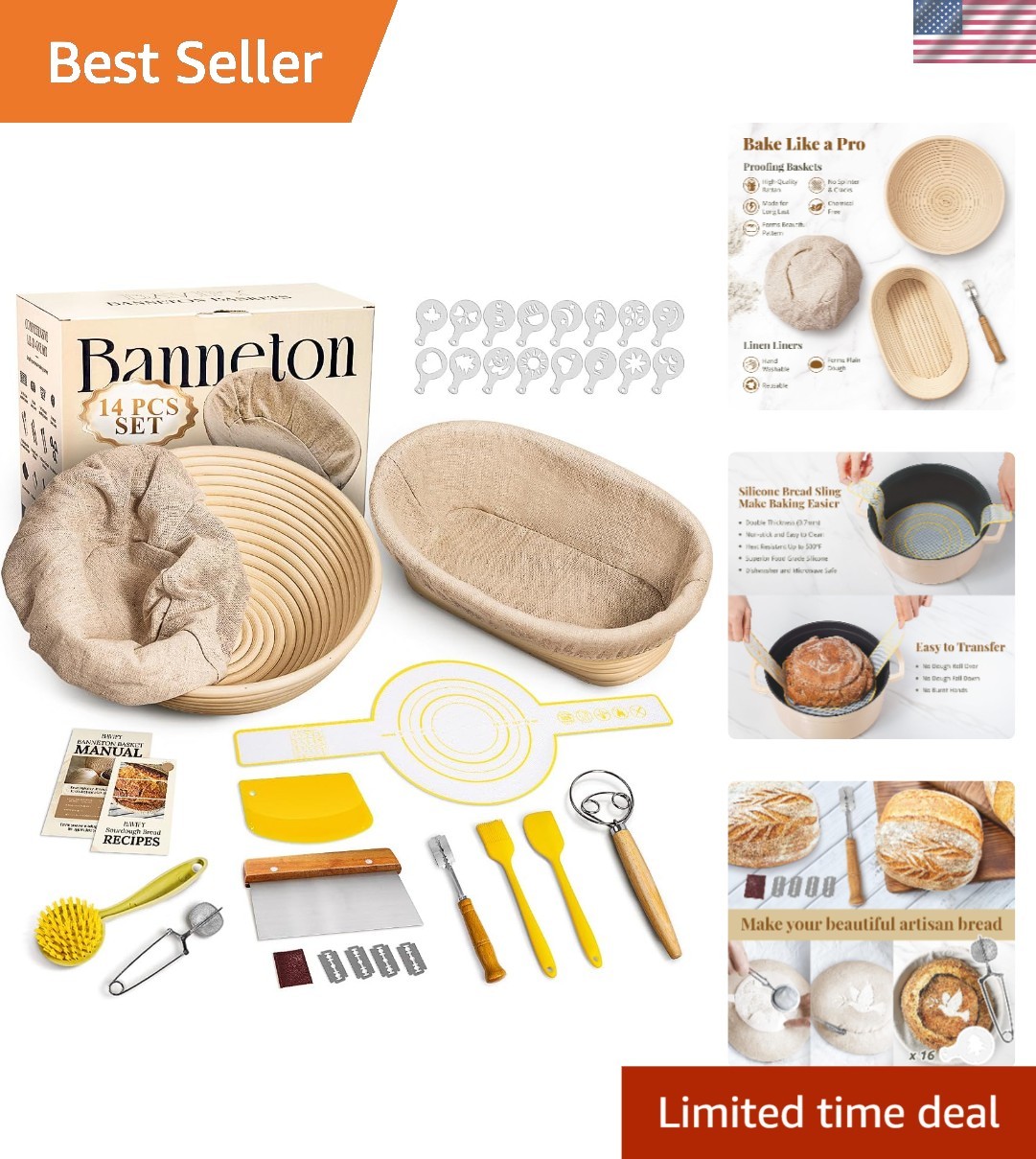 Ultimate Sourdough Baking Supplies - Complete 14-Piece Rattan Kit for Beginners