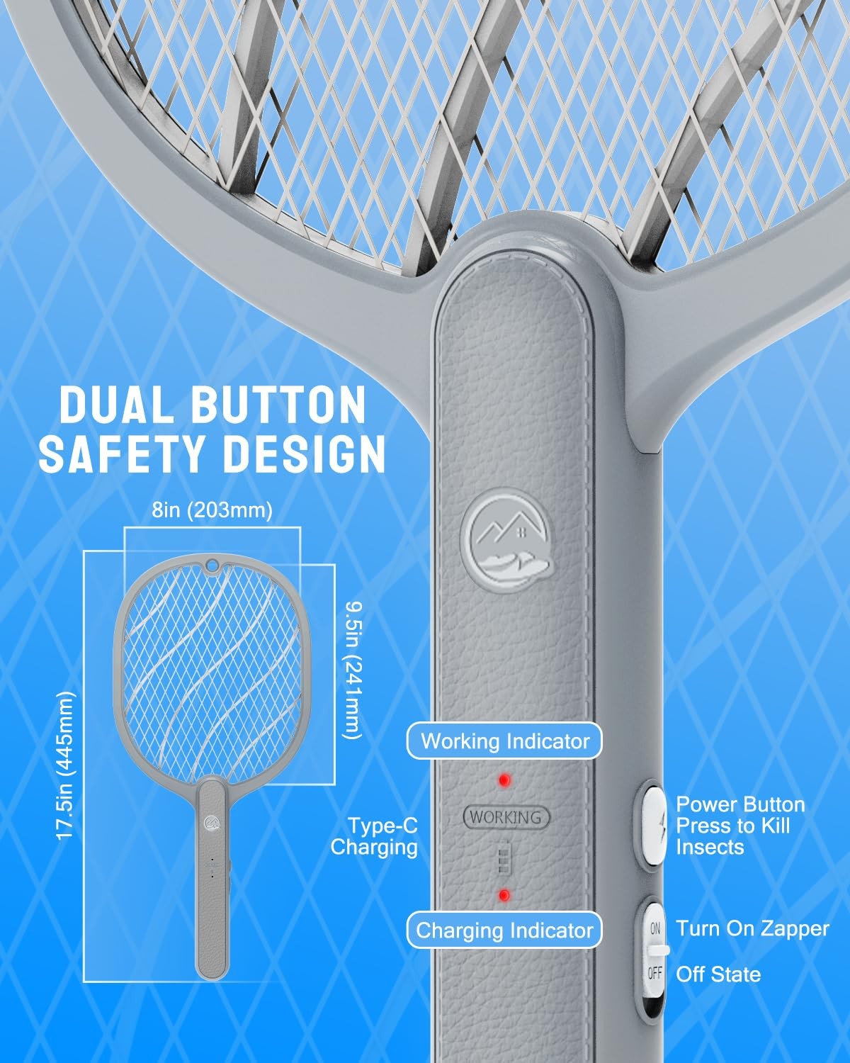 Mosiller Electric Fly Swatter, 3800V Handheld Bug Zapper Basic 1 Pack, Gray