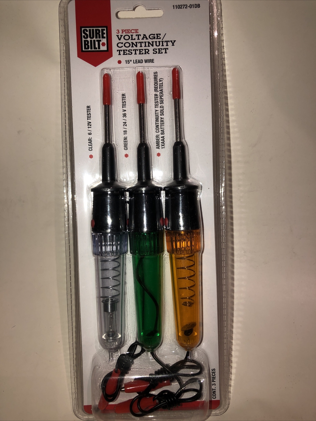 Sure Bilt 3 Piece Voltage Continuity Tester Set 15” Lead Wire #110272-01DB NEW!
