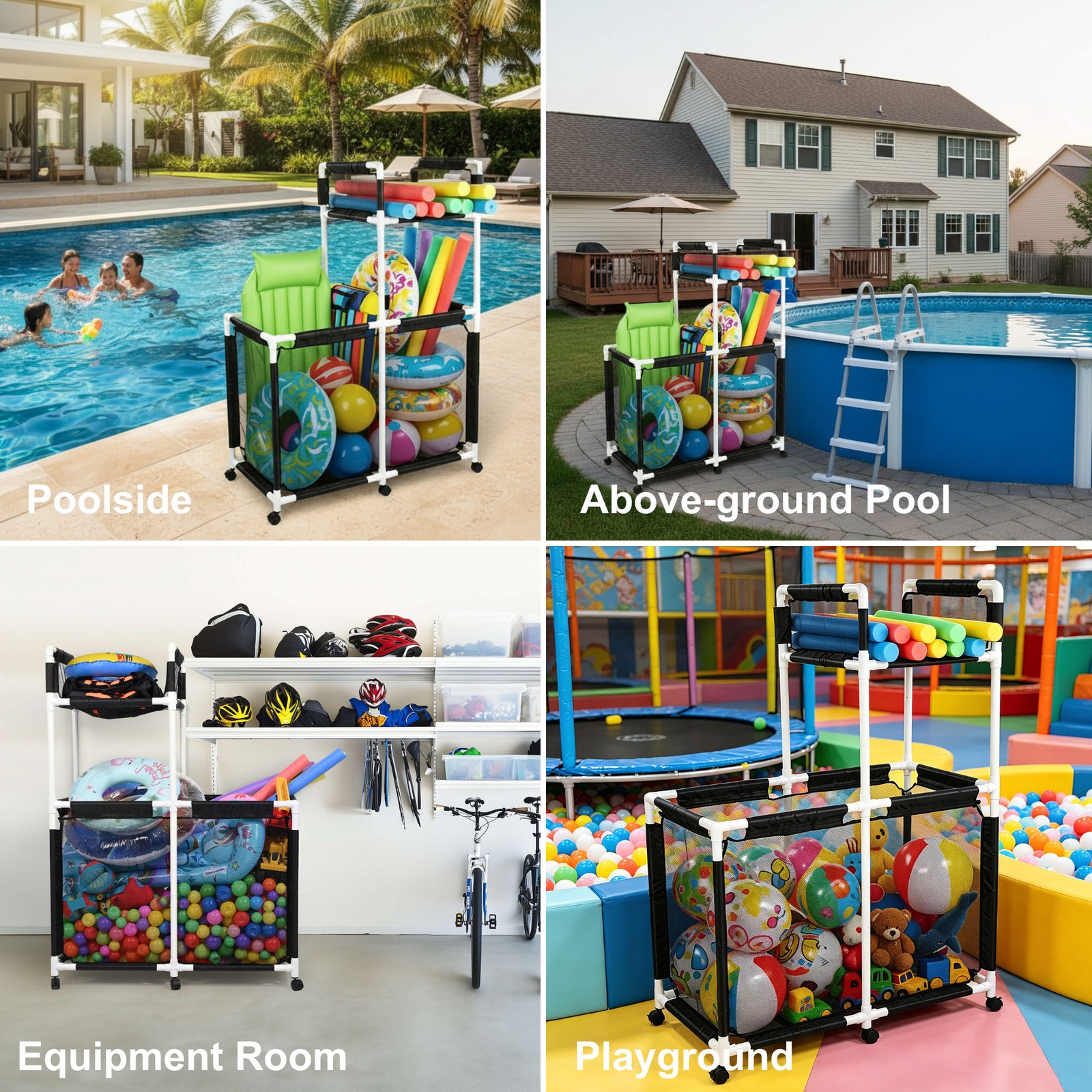 Yescom Extra Large Mesh Pool Storage Bin 6-Wheel Rolling 2-Decker Cart Closeout