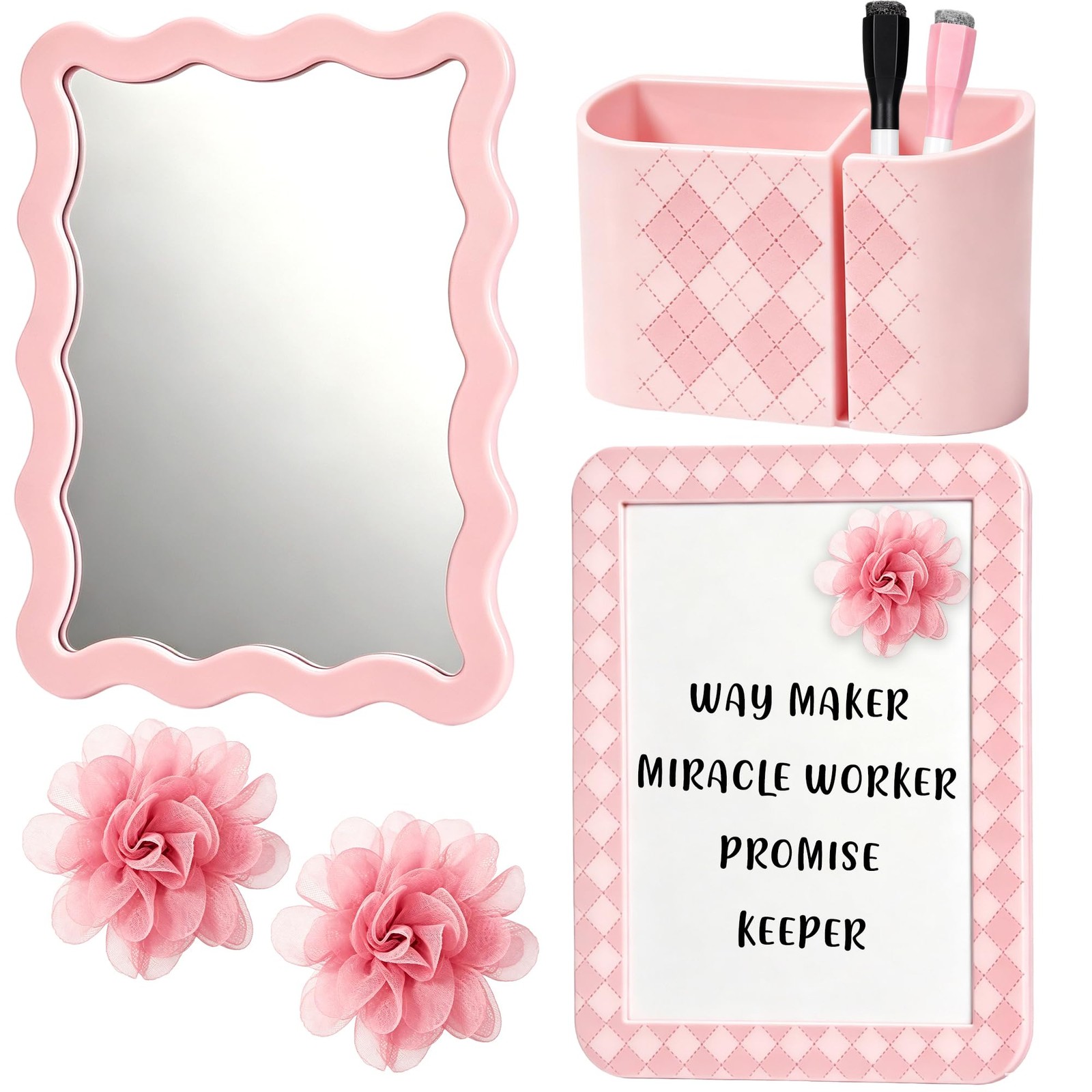 8 PCS Pink Locker Kit for Girls with Magnetic Mirror Whiteboard Pen Holder Fl...