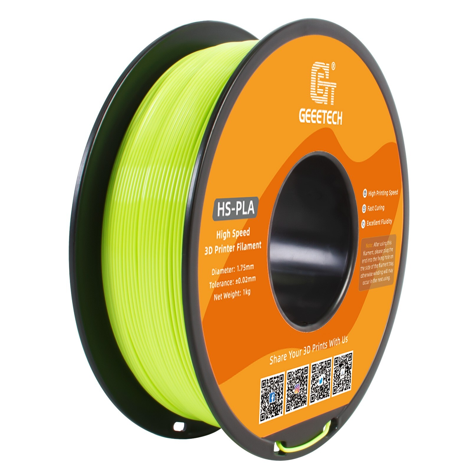 Geeetech 3D Printer Filament HS-PLA Apple Green 1.75mm 1KG/roll Consumables New