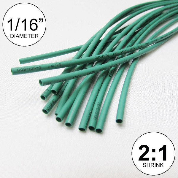 1/16" ID Green Heat Shrink Tube 2:1 ratio wrap (14x9"= 10 ft) inch/feet/to 1.5mm