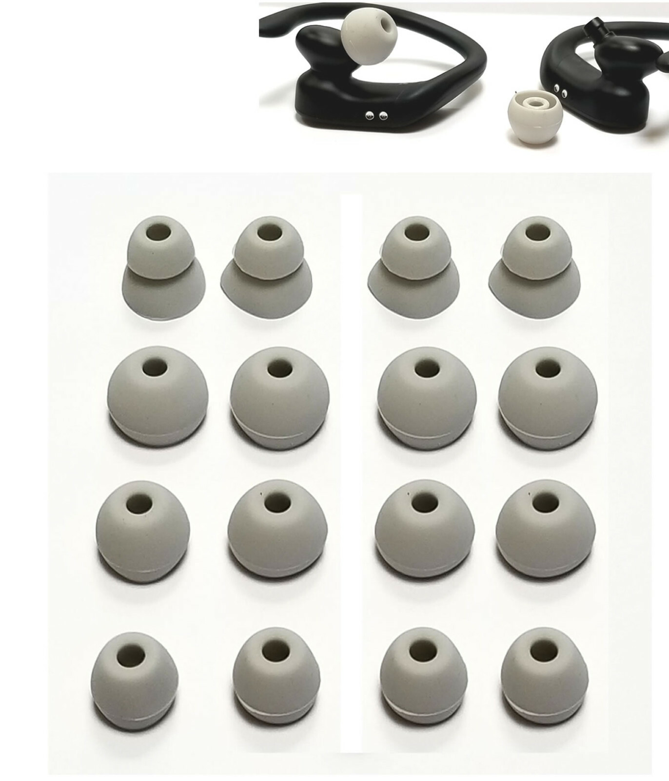 16 pcs. GRAY Earbuds Gels for Beats Powerbeats-PRO. Multi-sizes S/M/L/Layers