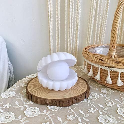 Pink Shell Pearl Night Light, Pink Portable LED Clam Lamp Shell with Pearl Beach