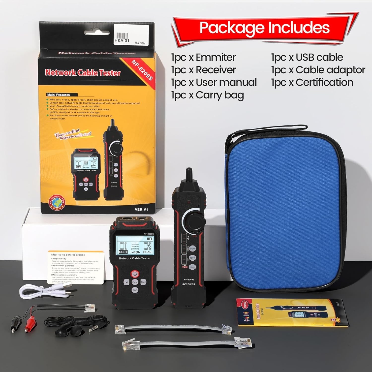 NF-8209S Network Cable Tester Ethernet Cable Tester with CAT5, CAT6 Line Tracer