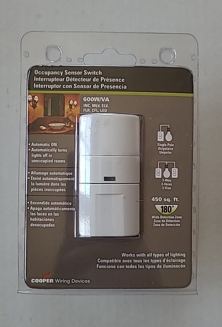 Cooper Wiring Device White Occupancy Sensor Switch Automatic On 600W/VA (B1-G18)