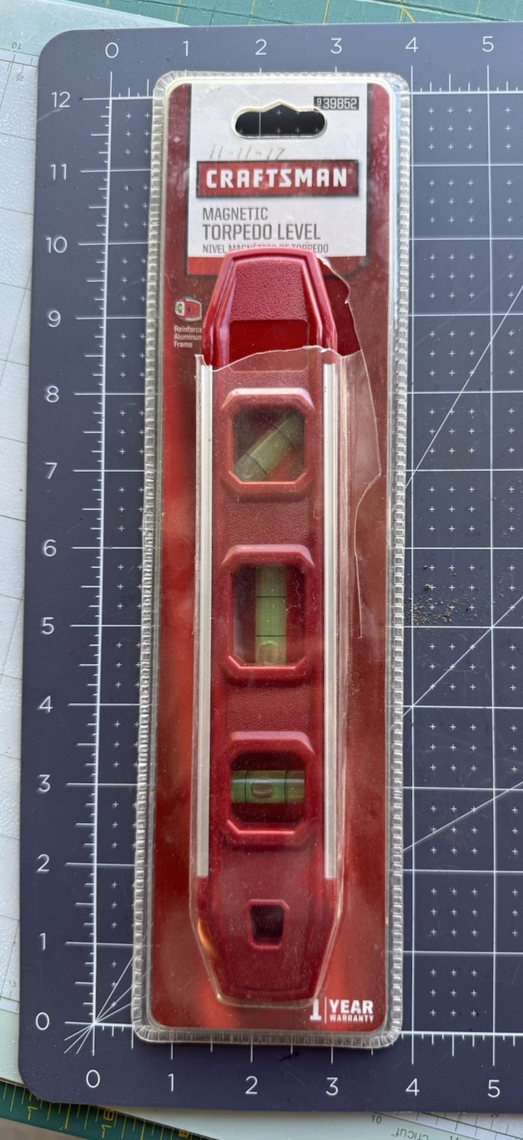 Craftsman USA 9” Magnetic V-Groove Torpedo Level 3 Vials 9-39852