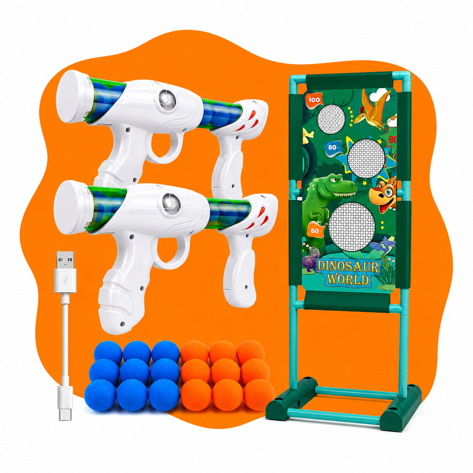 Kaufam Dinosaur Blaster Gun Toy 2 Blasters Moving Target 18 Foam Balls Kids 4+
