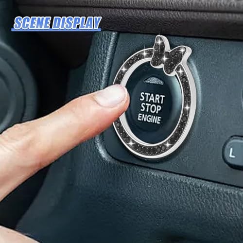 Bling Butterfly Car Engine Start Stop Decoration Ring, Cute Rhinestone Black