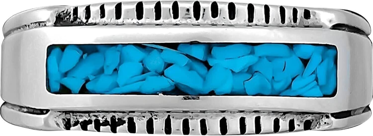 Size 9.5-925 Sterling Silver Rectangular Turquoise Ring, Sawtooth Accent...