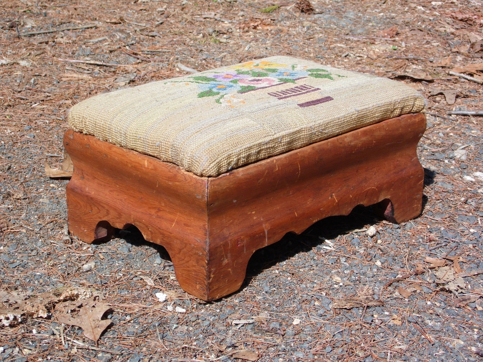 Antique Empire Style Needlepoint Footstool