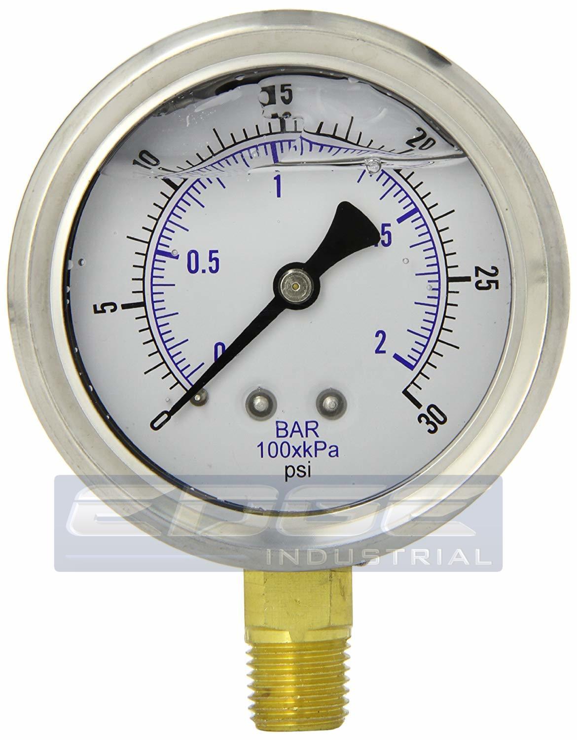 Liquid Filled pressure gauge compressor hydraulic 2.5 "face 0-30  lower mnt 1/4"