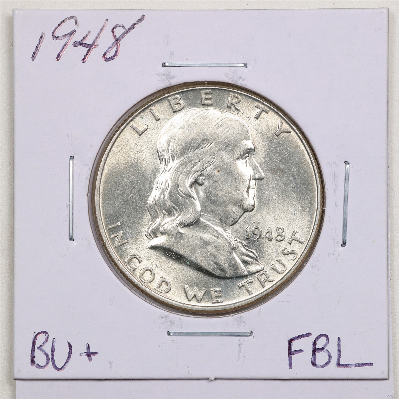 1948 50C Franklin Silver Half Dollar in BU+ Condition FBL Full Bell Lines #8024