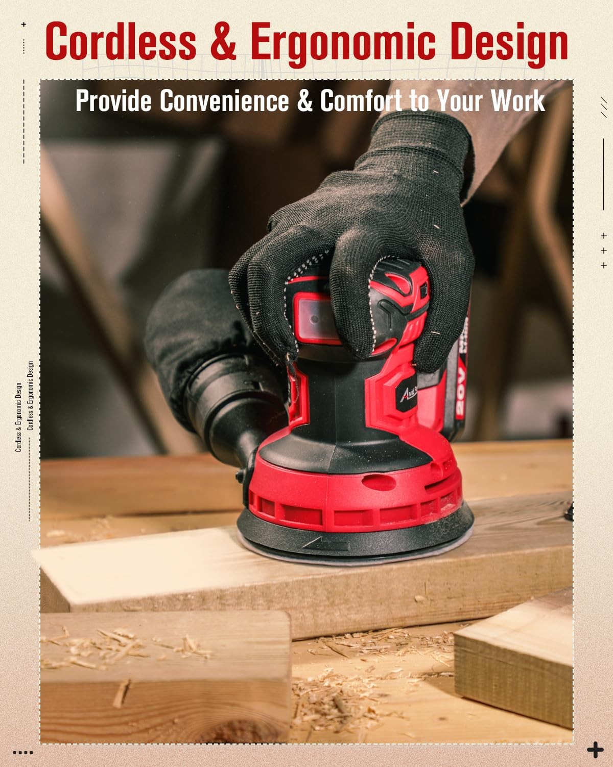 20V Cordless Orbital Sander 5 Inch Electric Sander Tool with 6 Variable Speed...