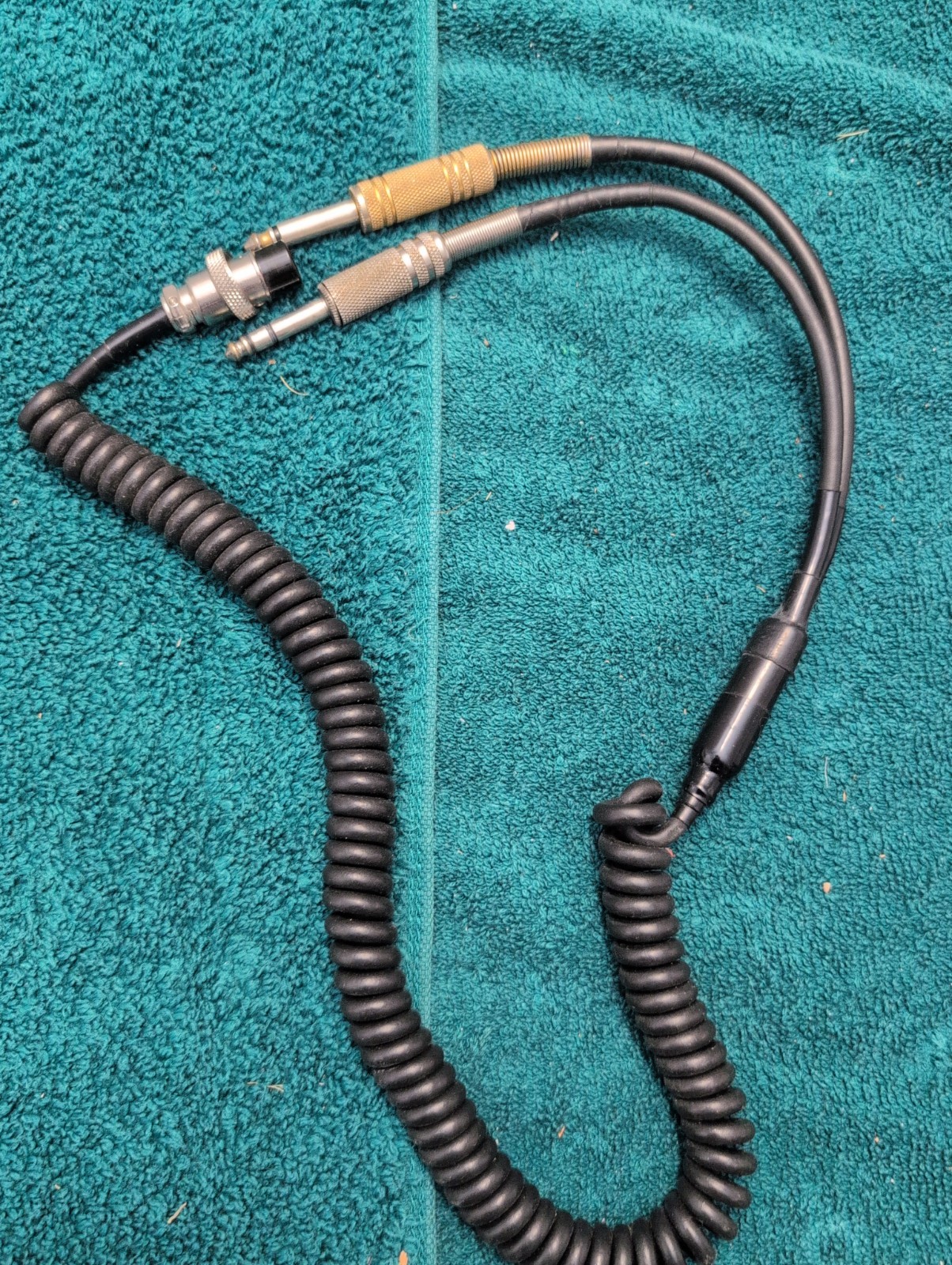 Aircraft Aviation Headset Adapter Cable Coiled 4-Pin Female Dual 1/4" Untested