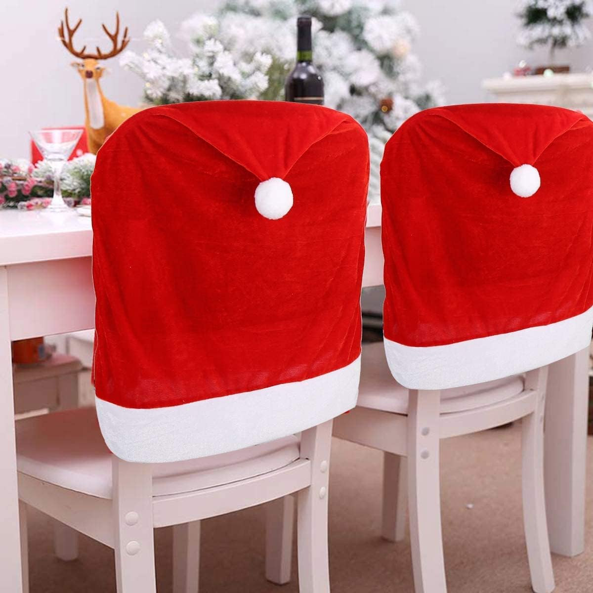 4Pc Red Hat Dining Chair Slipcovers,Christmas Chair Back Covers Kitchen Chair Co