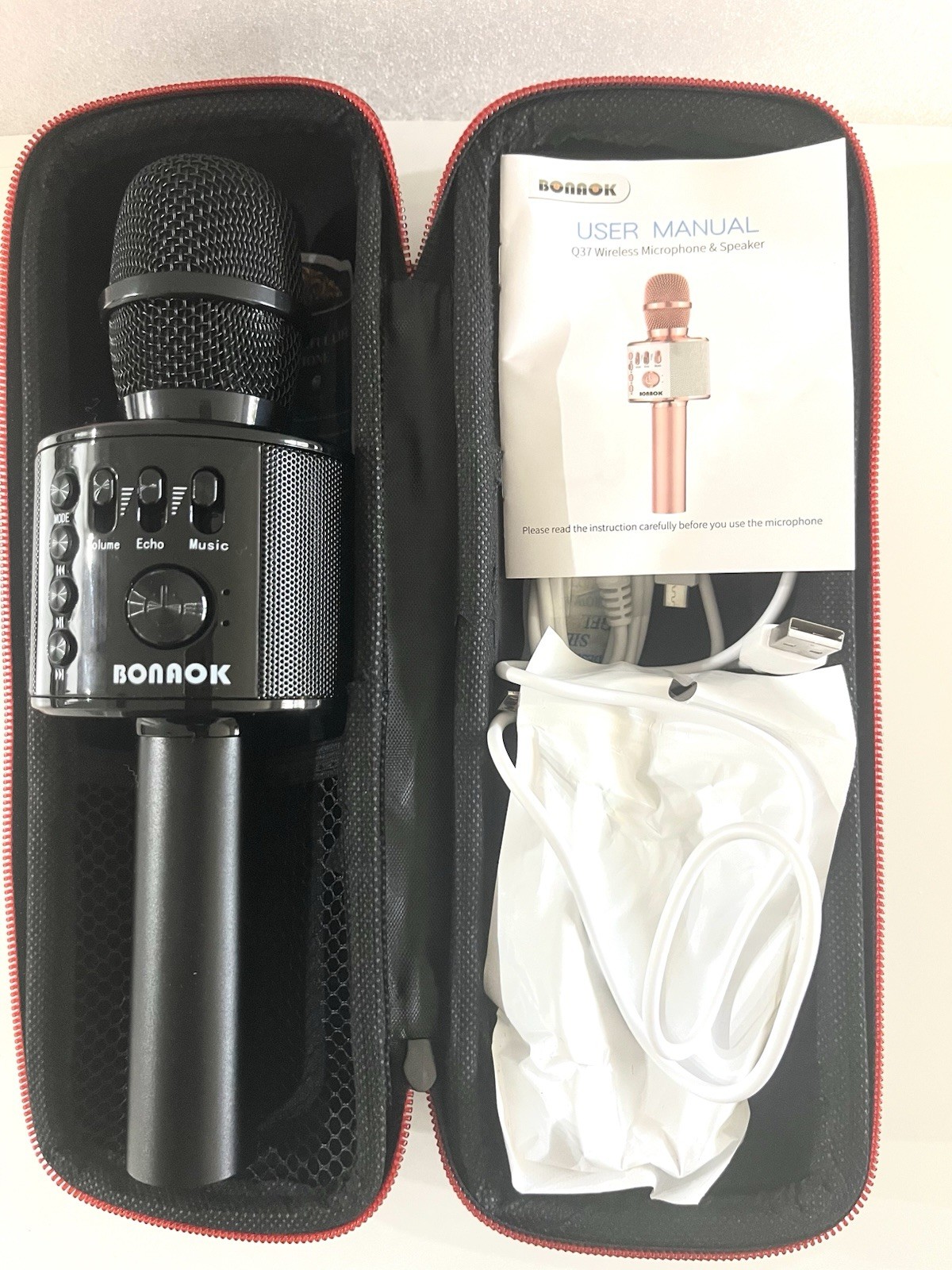 Bonaok Wireless Bluetooth Karaoke Microphone Portable Handheld Speaker Black