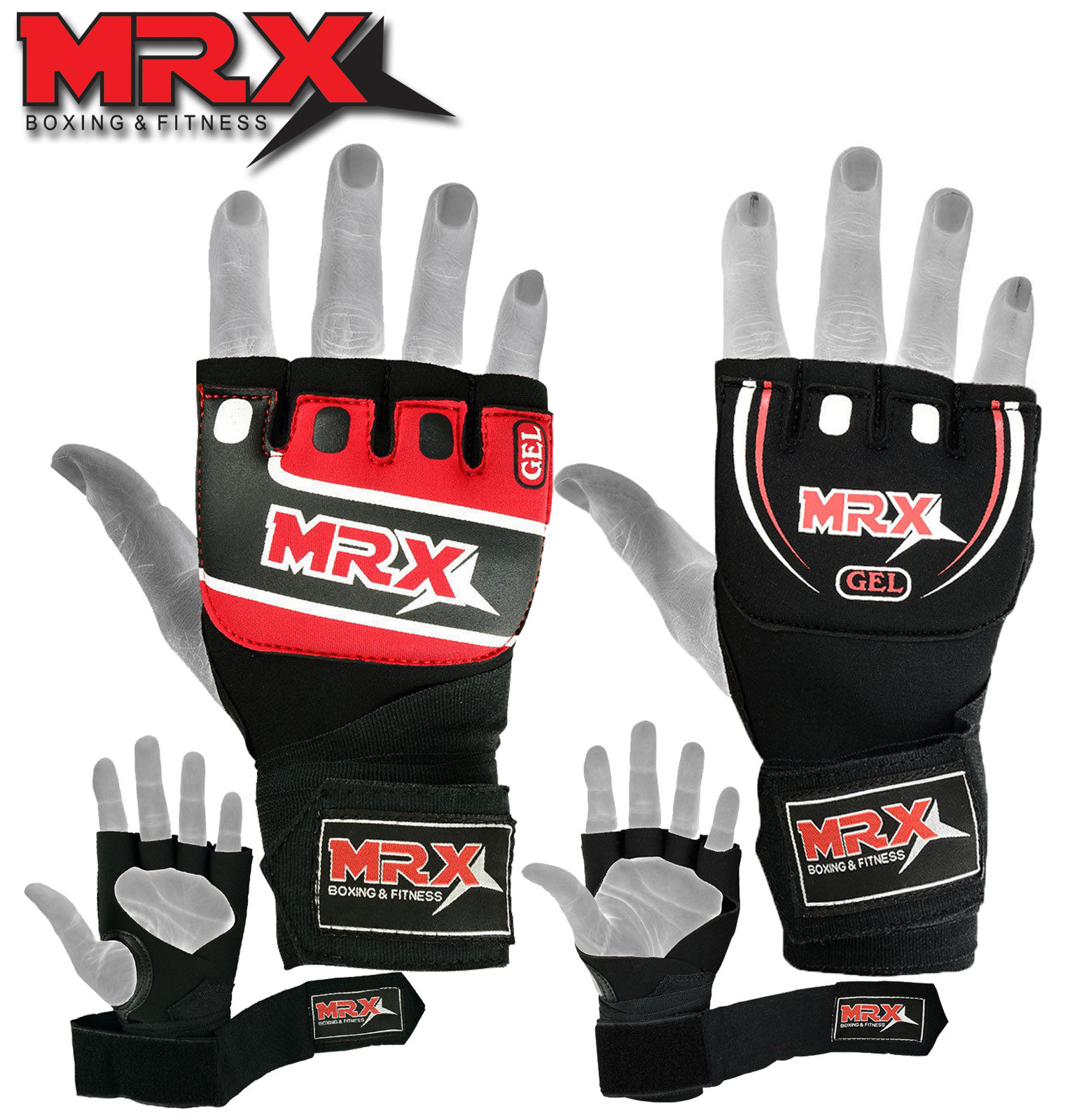 Hand Gloves Fingerless Training Boxing MMA Muay Thai Mitts Quick on Wraps MRX