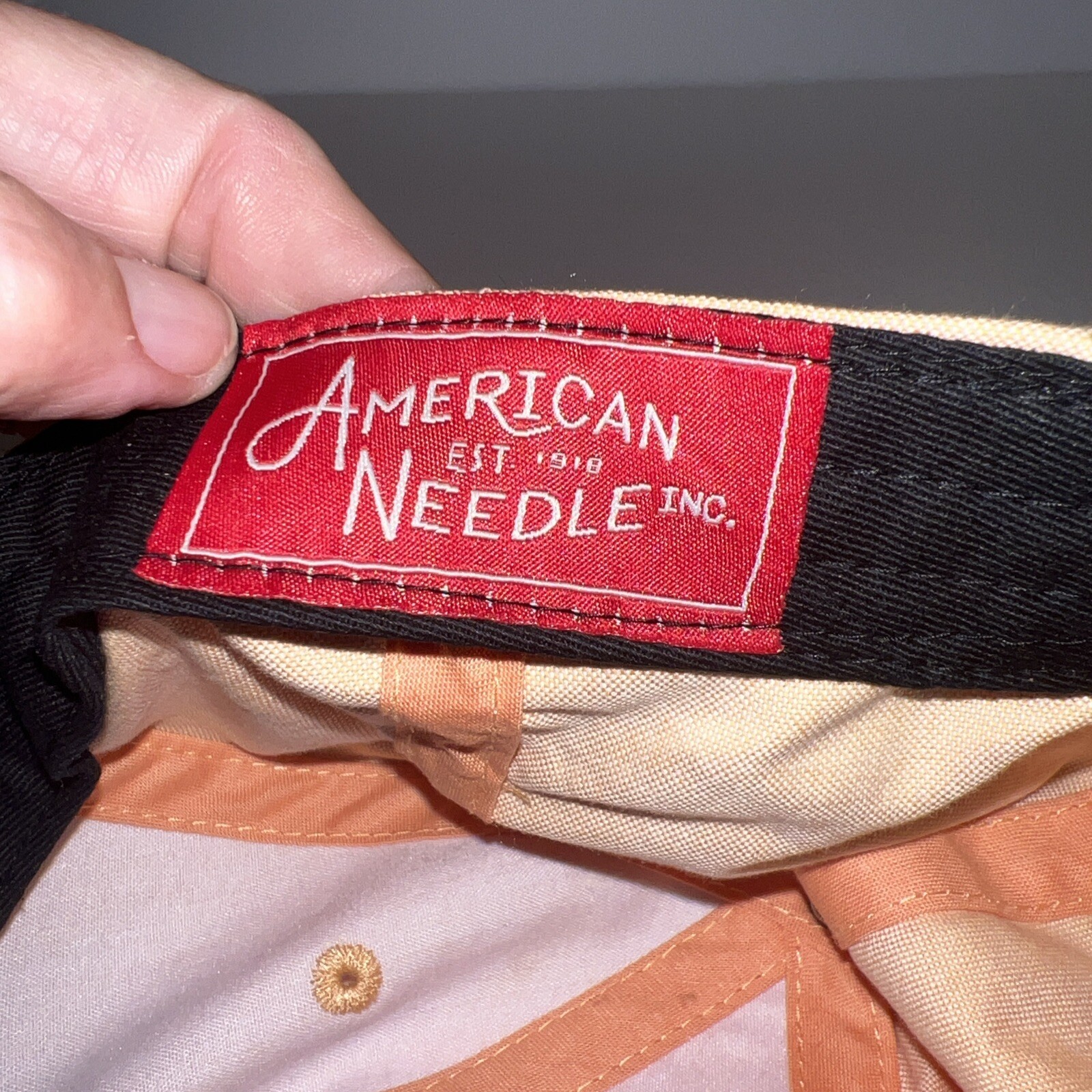 Stars and Stripes RWB Patch on Peach Linen Like Hat Cap American Needle BrandEUC
