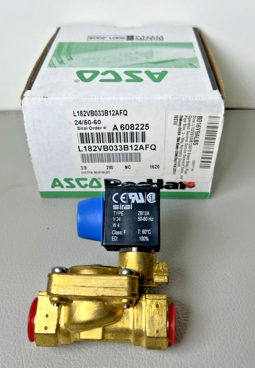 ASCO Red Hat L182VB033B12AFQ 3/8" 2-Way Valve Normally Closed 24V Solenoid