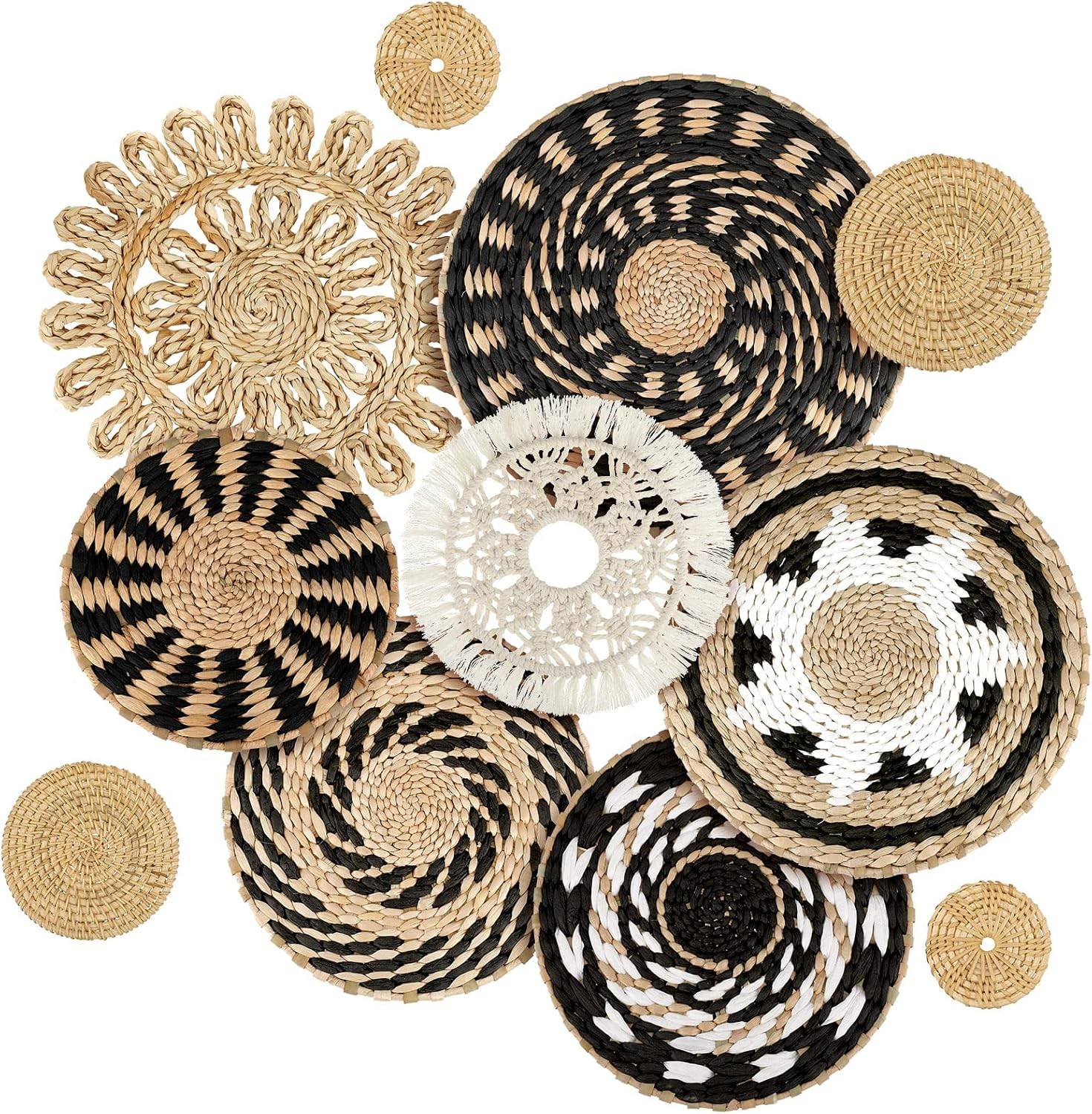 11 Pcs Boho Wall Basket Decor Decorative Bulrush Woven Basket Wall Decor Art